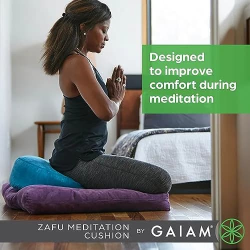 Gaiam Zafu Meditation Cushion Buckwheat Hull 38cm (15") Round | Supports Spine Alignment for Deeper Meditation thumbnail 4