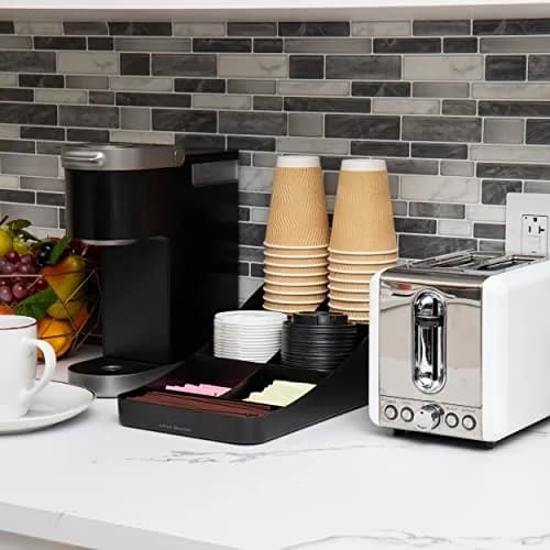 Mind Reader Countertop Condiment Station Organizer with 7 Compartments | Black, 7.25"L x 15.5"W x 5.25"H thumbnail 6