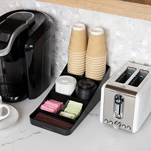 Mind Reader Countertop Condiment Station Organizer with 7 Compartments | Black, 7.25"L x 15.5"W x 5.25"H thumbnail 7