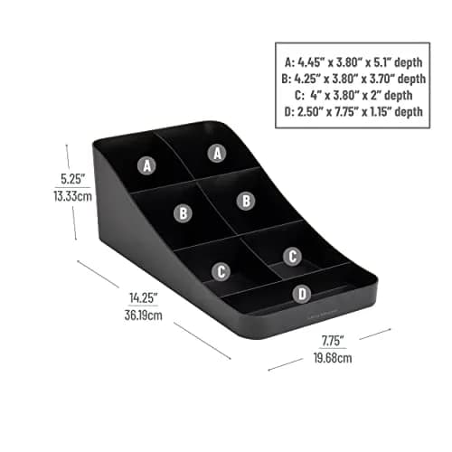 Mind Reader Countertop Condiment Station Organizer with 7 Compartments | Black, 7.25"L x 15.5"W x 5.25"H thumbnail 3