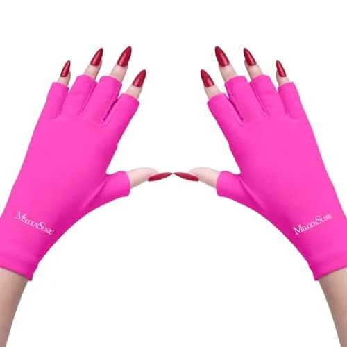 MelodySusie UV Gloves for Gel Nail Lamp, Professional Protection Fingerless Gloves (Neon Pink) | Protects Hands from UV Harm thumbnail 1