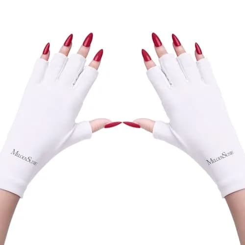 MelodySusie UV Gloves for Gel Nail Lamp, Professional UPF50+ UV Protection Fingerless Gloves (White) | Protects Hands from UV Harm — C-white