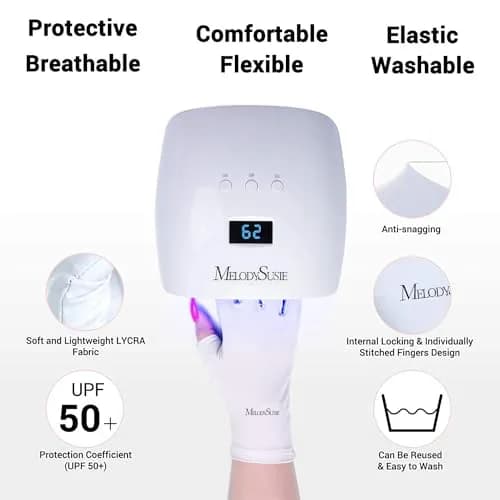MelodySusie UV Gloves for Gel Nail Lamp, Professional UPF50+ UV Protection Fingerless Gloves (White) | Protects Hands from UV Harm thumbnail 3