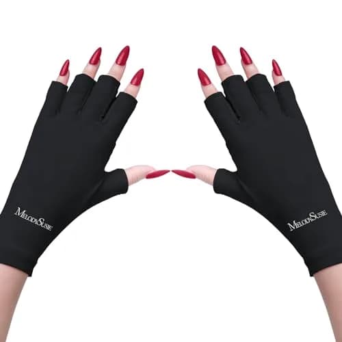 MelodySusie UV Gloves for Gel Nail Lamp, Professional UPF50+ UV Protection Fingerless Gloves (White) | Protects Hands from UV Harm — A-black