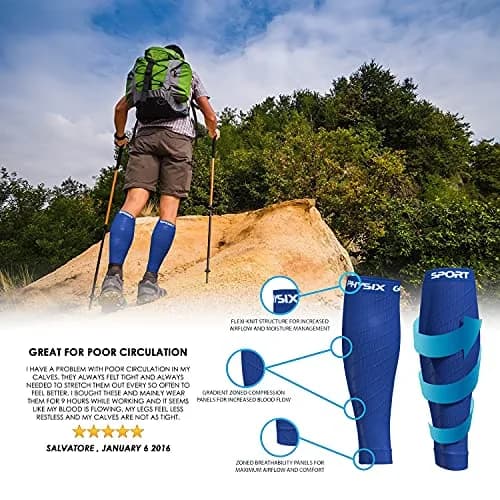 Physix Gear Sport Calf Compression Sleeves (Blue, S/M) | Graduated Compression for Running & Shin Splint Support thumbnail 3