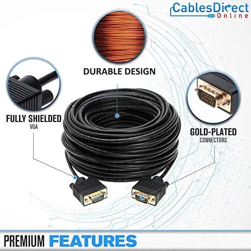 Cables Direct Online 10FT SVGA Monitor Cable - Male to Male VGA to VGA 1080P for PC, Projector, Laptop, TV thumbnail 2
