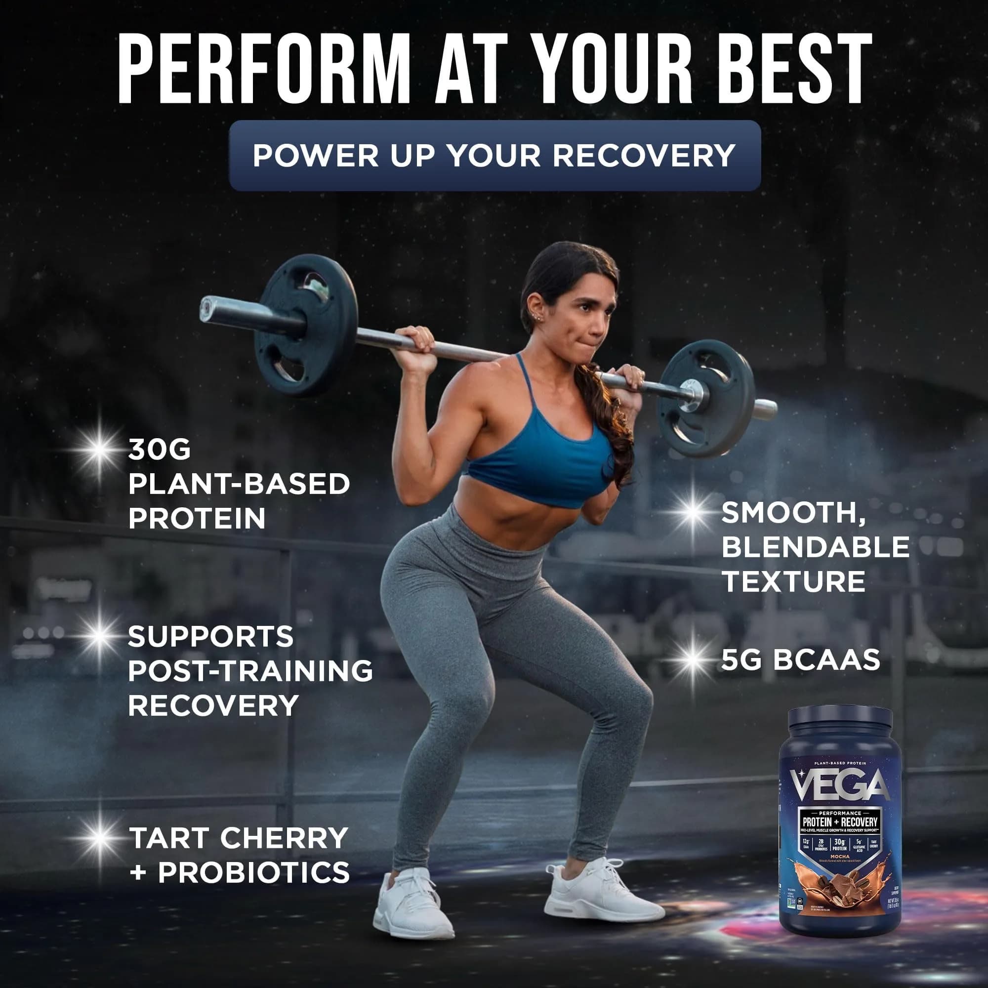 Vega Protein + Recovery Mocha 816g (28.8 oz) | NSF Certified Plant-Based Protein for Muscle Recovery - view 3