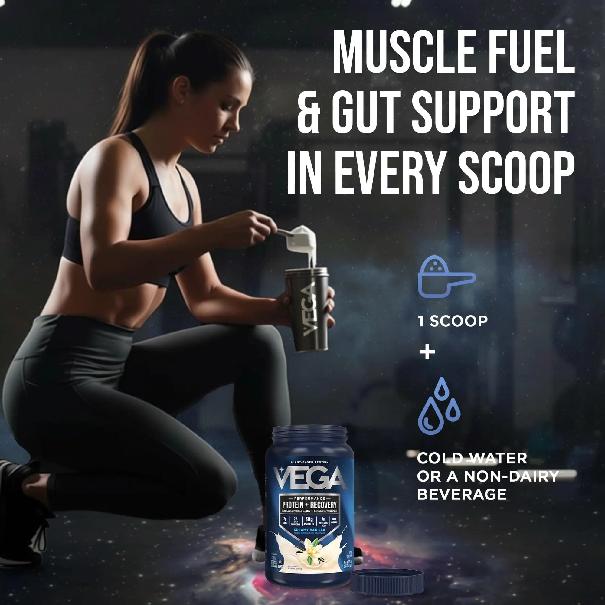 Vega Protein + Recovery Vanilla 816g (28.8 oz) | NSF Certified Plant-Based Protein for Muscle Recovery - view 6