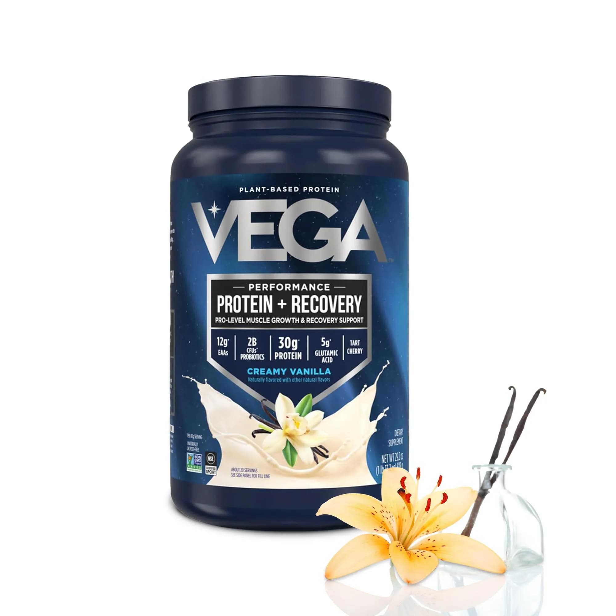 Vega Protein + Recovery Vanilla 816g (28.8 oz) | NSF Certified Plant-Based Protein for Muscle Recovery - main product image