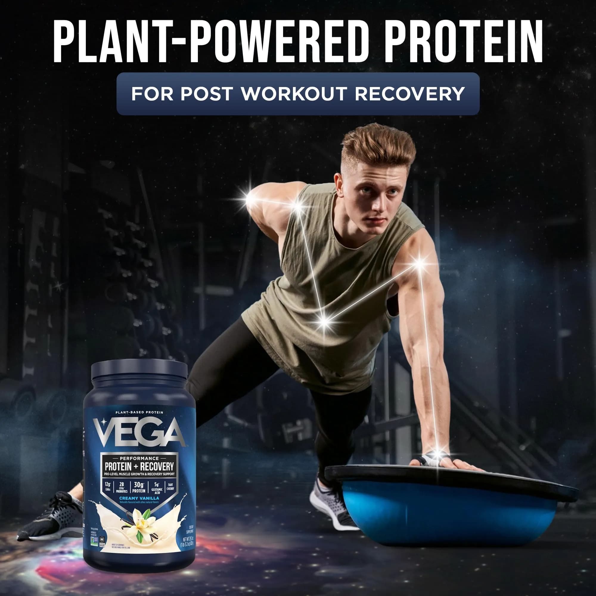 Vega Protein + Recovery Vanilla 816g (28.8 oz) | NSF Certified Plant-Based Protein for Muscle Recovery - view 2