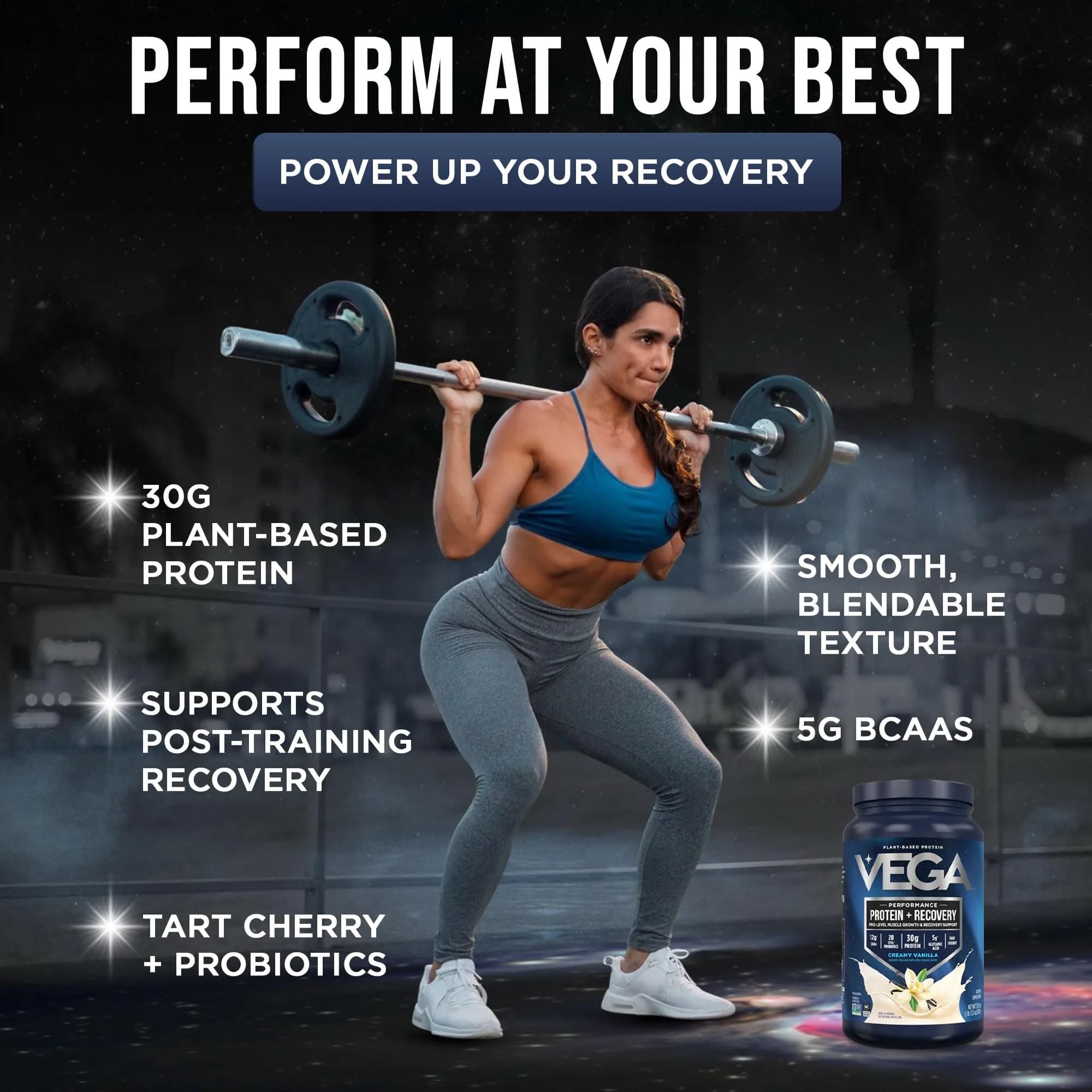 Vega Protein + Recovery Vanilla 816g (28.8 oz) | NSF Certified Plant-Based Protein for Muscle Recovery - view 3