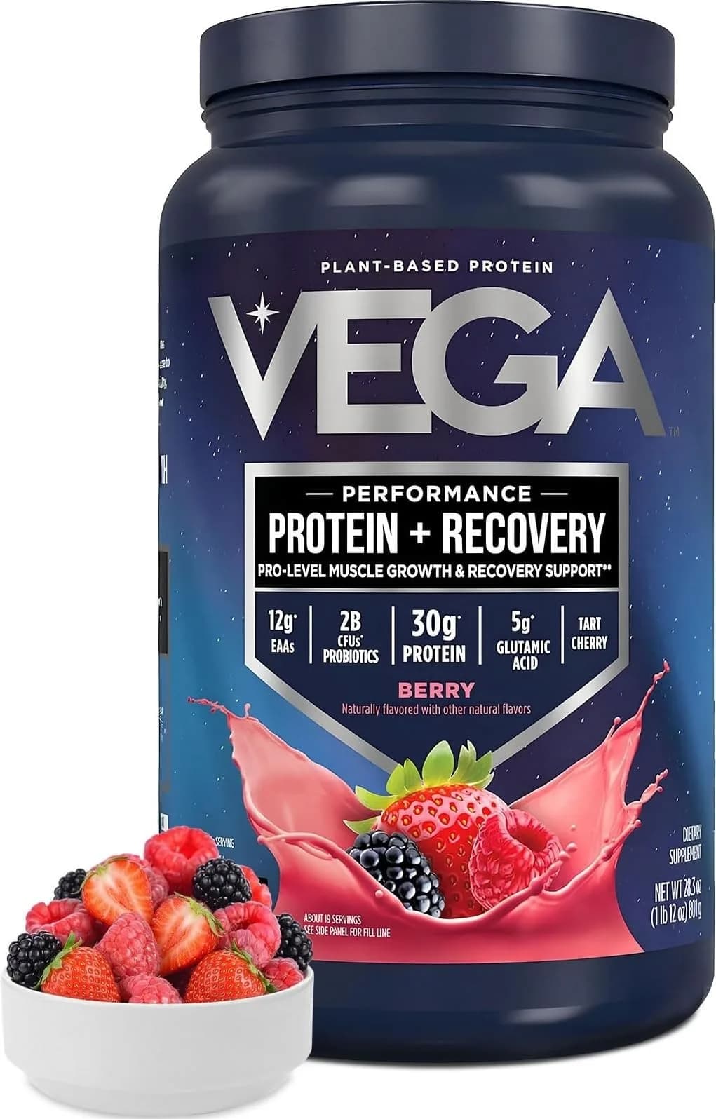 Vega Protein + Recovery Berry 816g (28.8 oz) - NSF Certified Plant-Based Protein for Muscle Recovery - main product image