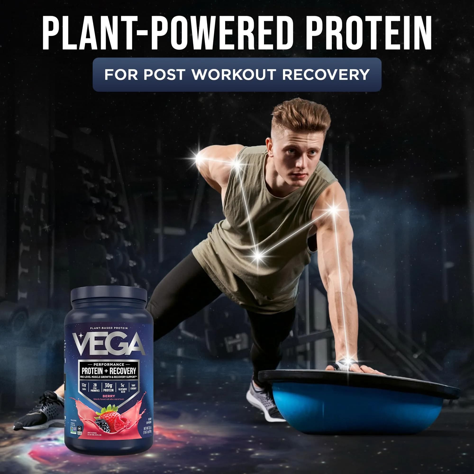 Vega Protein + Recovery Berry 816g (28.8 oz) - NSF Certified Plant-Based Protein for Muscle Recovery - view 2