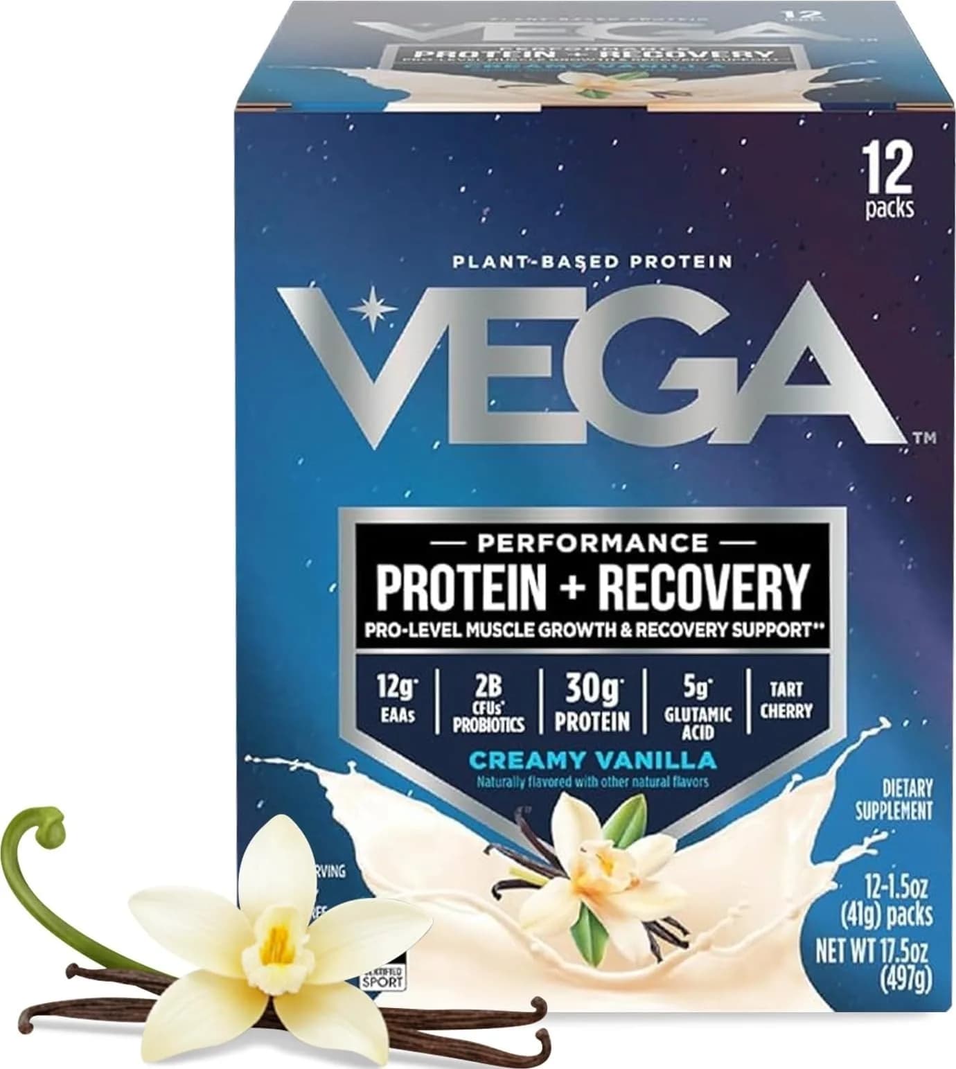 Vega Protein + Recovery Vanilla 816g (28.8 oz) | NSF Certified Plant-Based Protein for Muscle Recovery — Vanilla