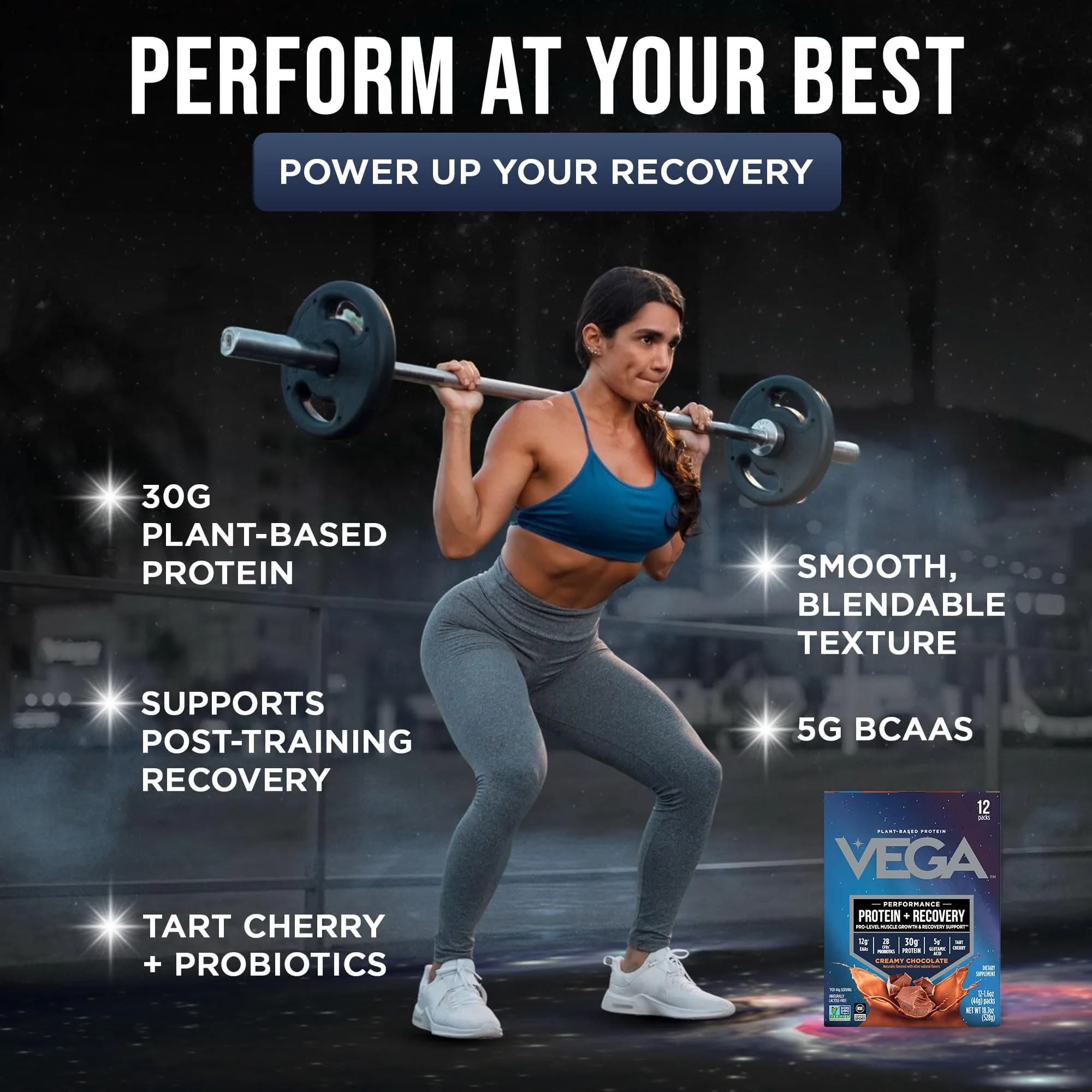 Vega Protein + Recovery Chocolate 12 x 1.6 oz Packets | NSF Certified Vegan Muscle Recovery Supplement - view 3