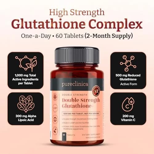 Pureclinica Glutathione 1000mg Tablets | High-Potency Antioxidant Support in 6 Bottles (360 Tablets) thumbnail 3