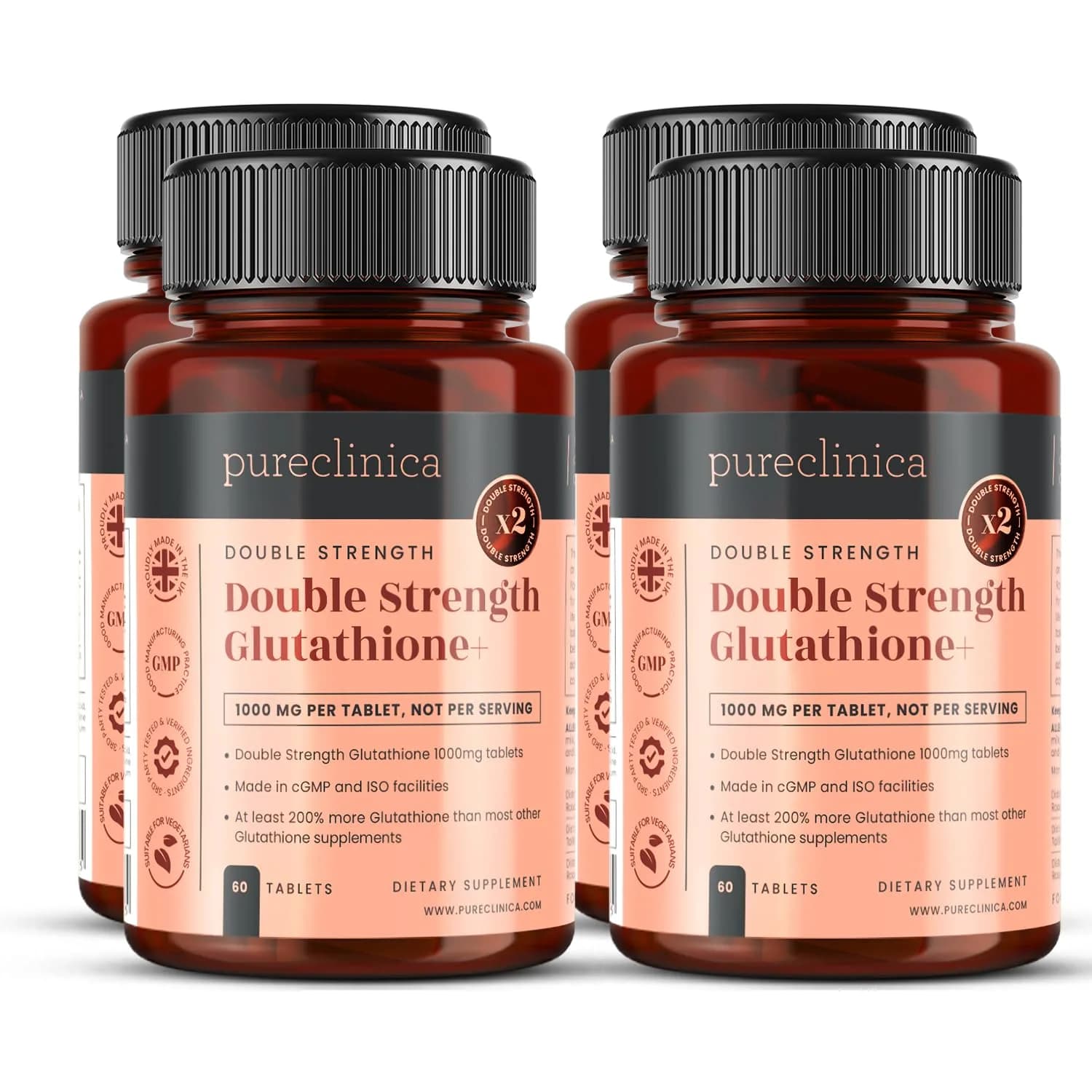 Pureclinica Glutathione 1000mg 240 Tablets | Supports Skin Brightening & Antioxidant Defense