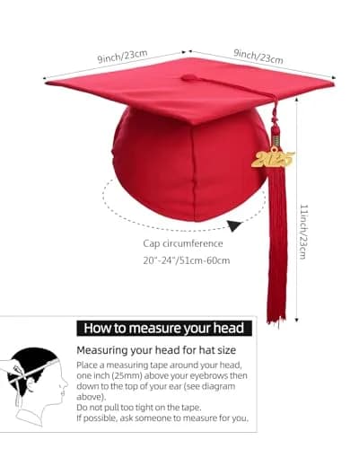 Newrara Graduation Gown Cap Tassel Set (Medium 48(5'3"-5'5"), Red) | Classic Polyester Graduation Attire for Adults thumbnail 4