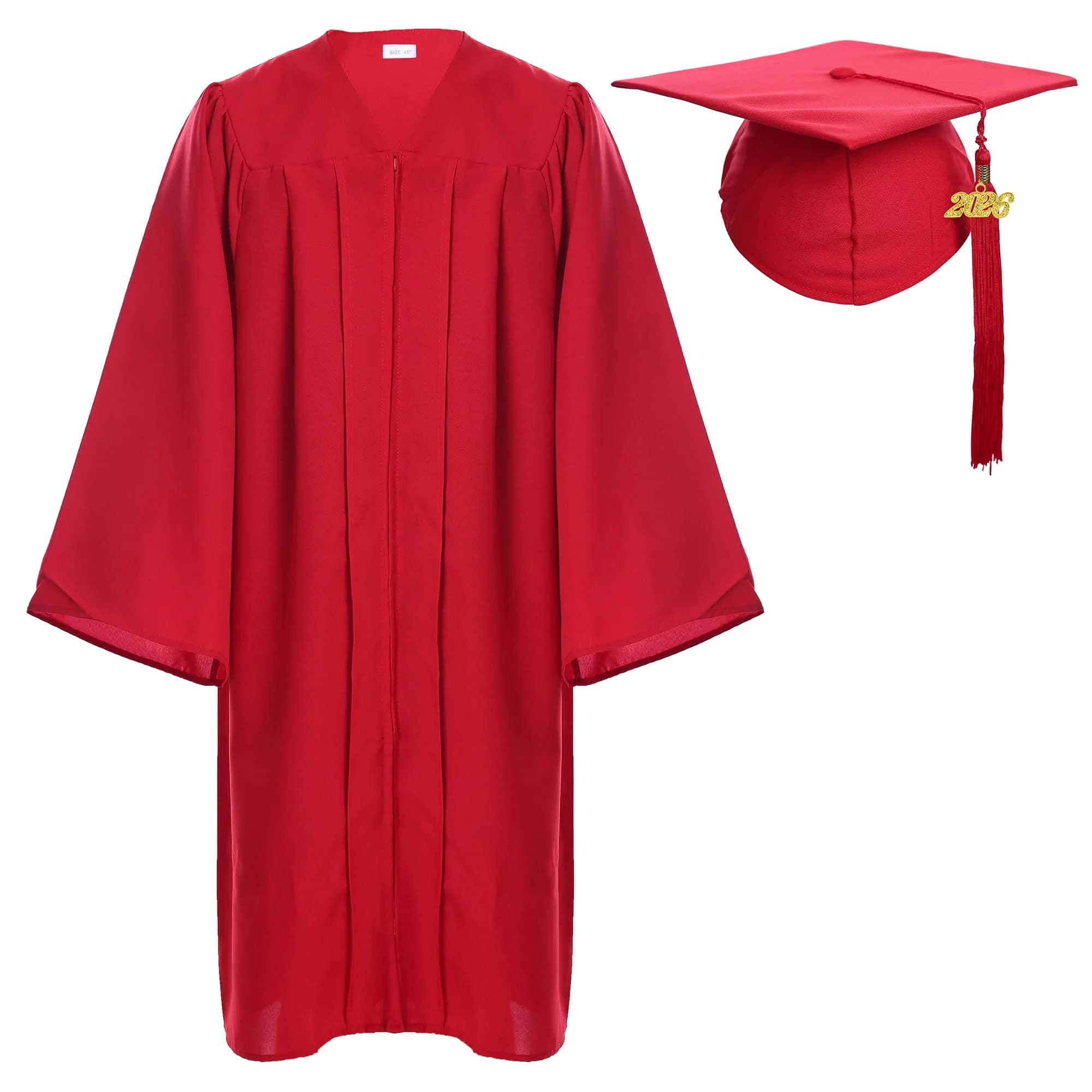 Newrara Graduation Gown Cap Tassel Set (XX-Small 39, Red) | Classic Polyester, Full Fit, Easy Zipper