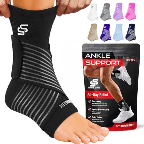SS Sleeve Stars Black Adjustable Ankle Brace with Figure 8 Strap, Medium (10"-12") | FDA Approved Support for Sprains & Plantar Fasciitis thumbnail 1