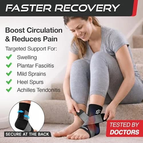 SS Sleeve Stars Black Adjustable Ankle Brace with Figure 8 Strap, Medium (10"-12") | FDA Approved Support for Sprains & Plantar Fasciitis thumbnail 2