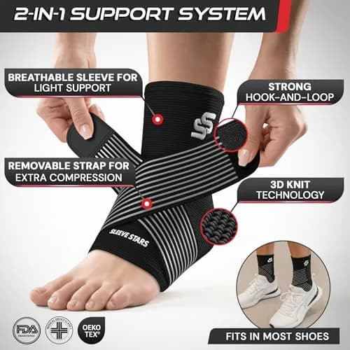 SS Sleeve Stars Black Adjustable Ankle Brace with Figure 8 Strap, Medium (10"-12") | FDA Approved Support for Sprains & Plantar Fasciitis thumbnail 3