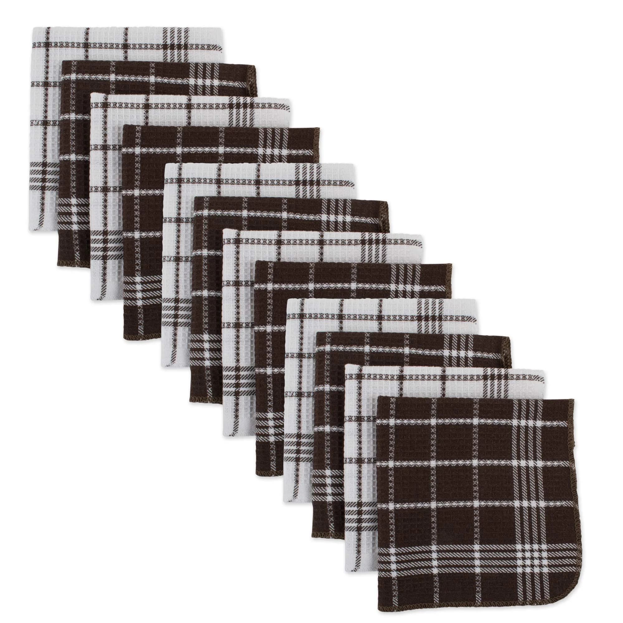 DII Waffle Weave Kitchen Collection Dishcloth Set 13x13" (33x33 cm) | Absorbent & Quick-Dry Cotton — Mocha Brown