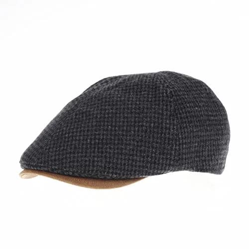 WITHMOONS Tweed Newsboy Hat Faux Leather Brim | Grey Wool Flat Cap for Men thumbnail 1