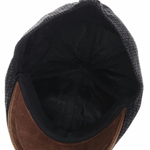 WITHMOONS Tweed Newsboy Hat Faux Leather Brim | Grey Wool Flat Cap for Men thumbnail 4
