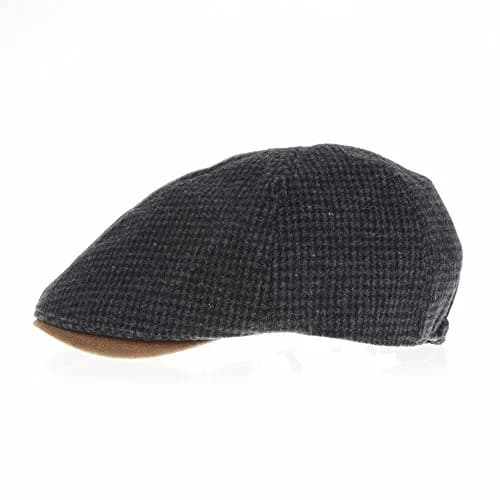 WITHMOONS Tweed Newsboy Hat Faux Leather Brim | Grey Wool Flat Cap for Men thumbnail 2