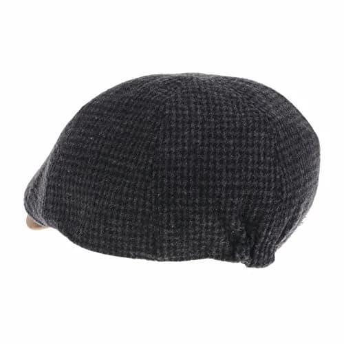 WITHMOONS Tweed Newsboy Hat Faux Leather Brim | Grey Wool Flat Cap for Men thumbnail 3