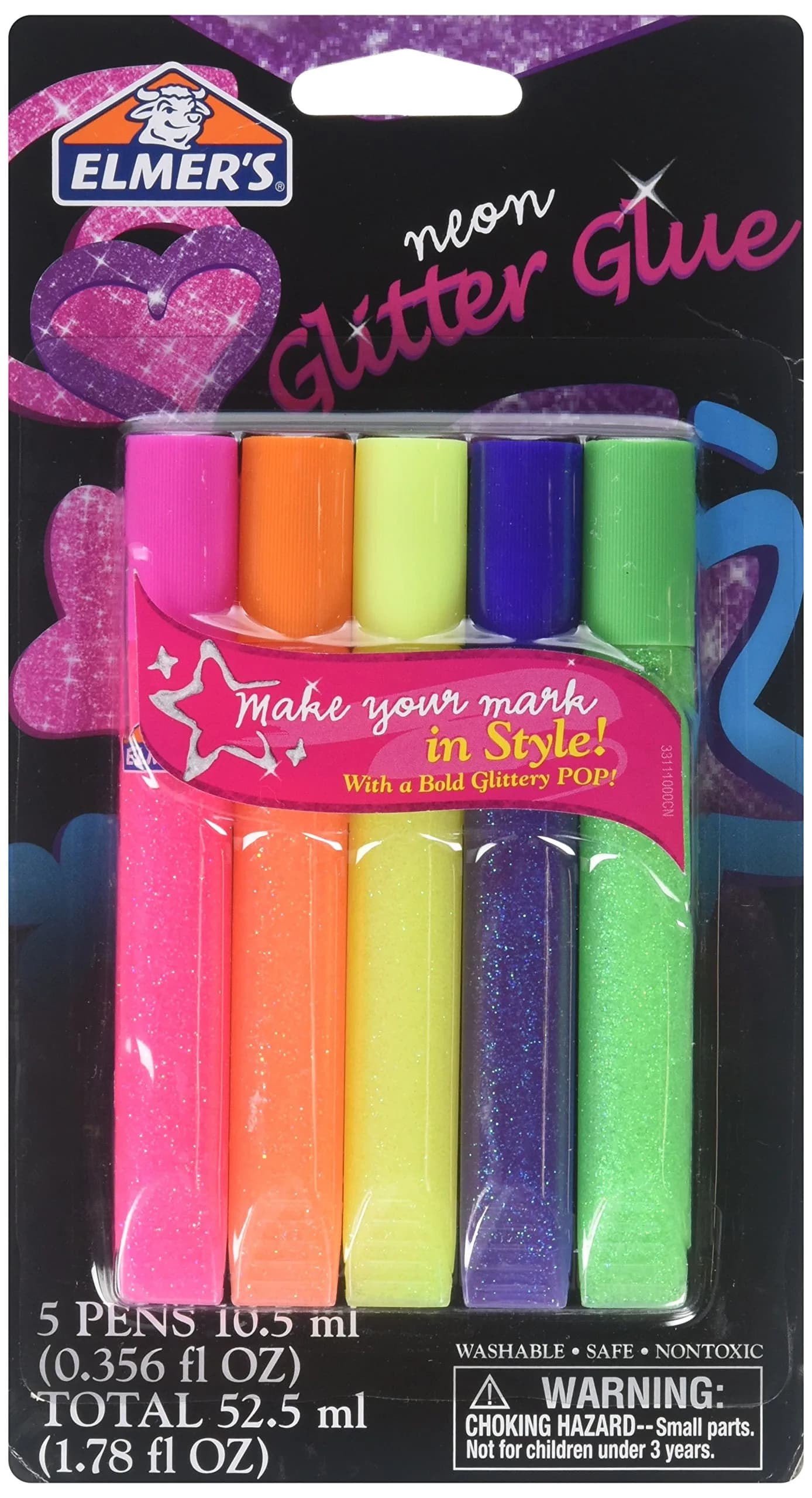 Elmer's Glitter Glue Neon Glitter 5 Pack | Water-Resistant Craft Adhesive for Art & DIY (0.36 Oz Each)