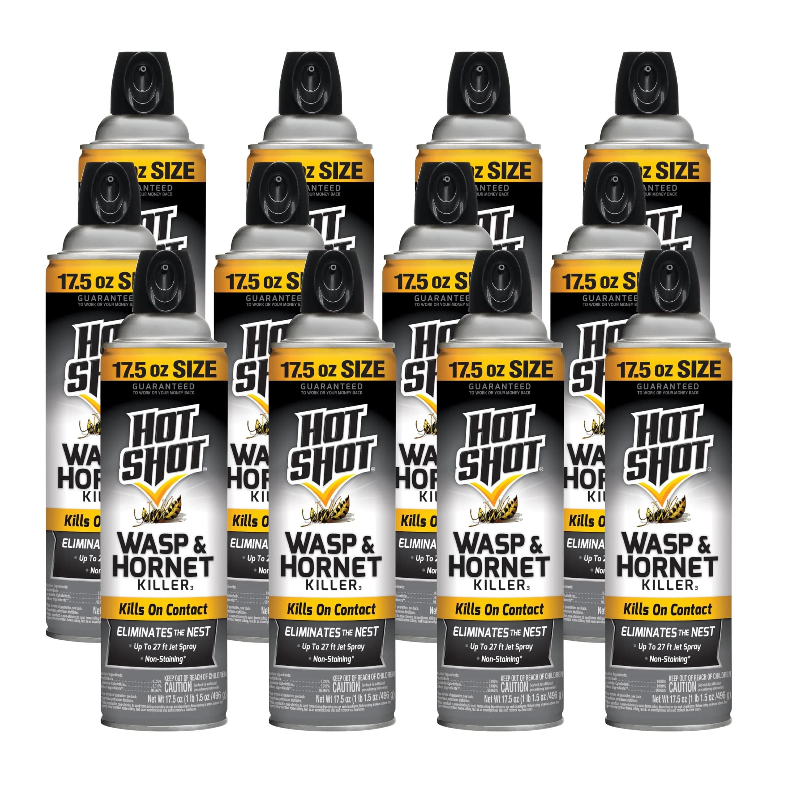Hot Shot Wasp & Hornet Killer Aerosol Spray 496 ml (17.5 Fl Oz) 12-Pack | Kills Wasps, Hornets, Yellow Jackets & More on Contact — 17.5 Fl Oz