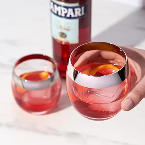 Viski Irving Chrome Rim Crystal Lowball Tumblers Set of 2 | 9 oz Premium Crystal Glass, Stylish Whiskey Glass Gift thumbnail 5