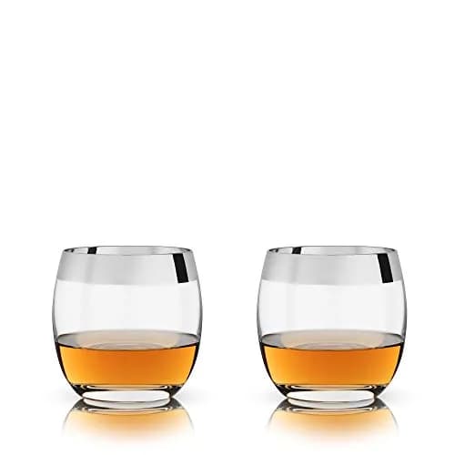 Viski Irving Chrome Rim Crystal Lowball Tumblers Set of 2 | 9 oz Premium Crystal Glass, Stylish Whiskey Glass Gift thumbnail 6