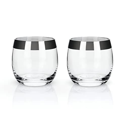 Viski Irving Chrome Rim Crystal Lowball Tumblers Set of 2 | 9 oz Premium Crystal Glass, Stylish Whiskey Glass Gift thumbnail 7