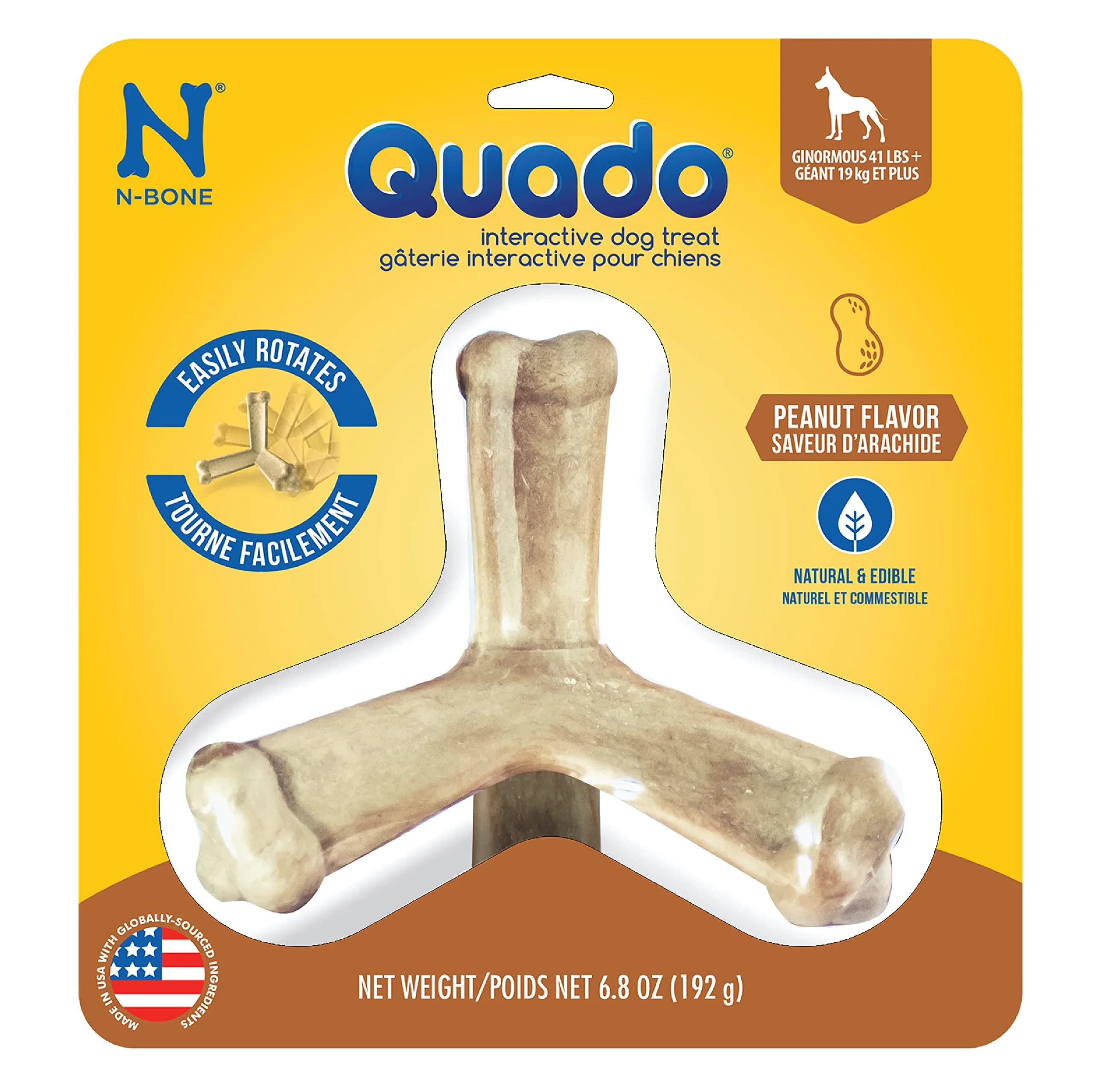 N-Bone Quado Edible Dog Chew Peanut Flavor | Organic Interactive Bone for Oral Health — Peanut