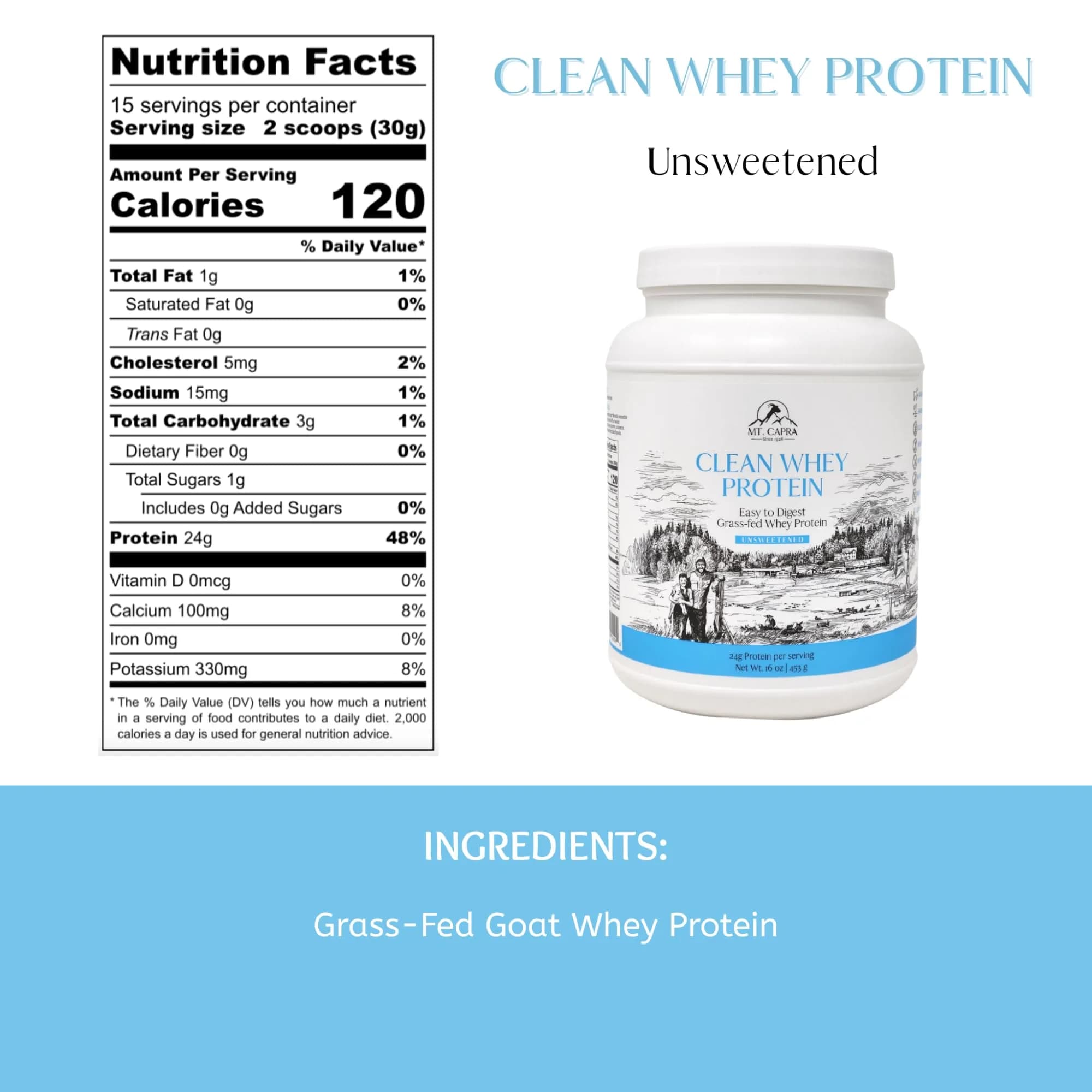 Mt. Capra Clean Whey Protein | 24 g Protein Per Serving | Unsweetened thumbnail 2