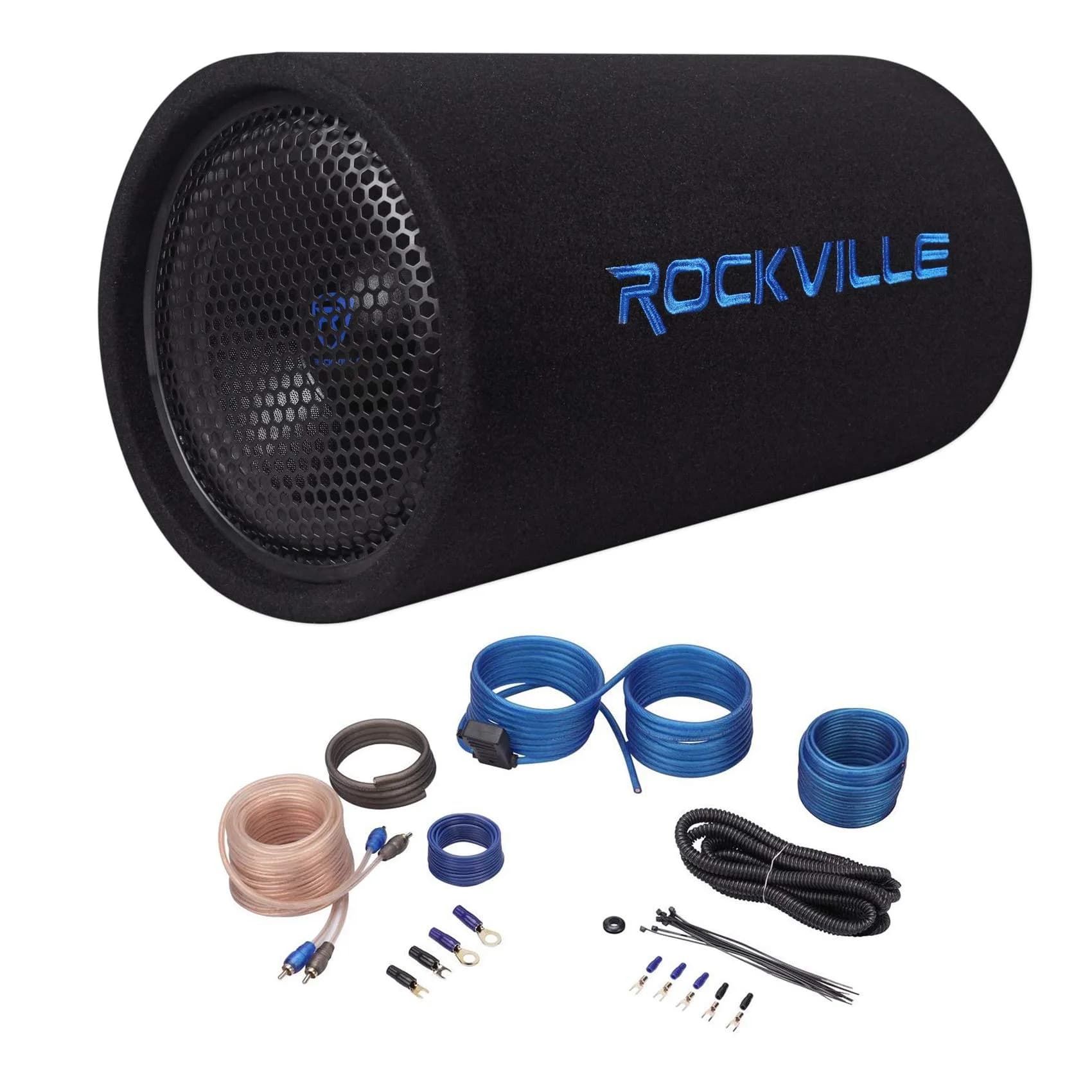 Rockville RTB10A 10" Powered Subwoofer Bass Tube with RWK10 Amp Kit | 500W RMS, Car Audio