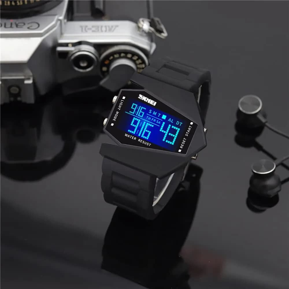 Gosasa Men's Black Digital Airplane Watch 47mm Case | Aviation-Inspired Design with LED Light - view 4