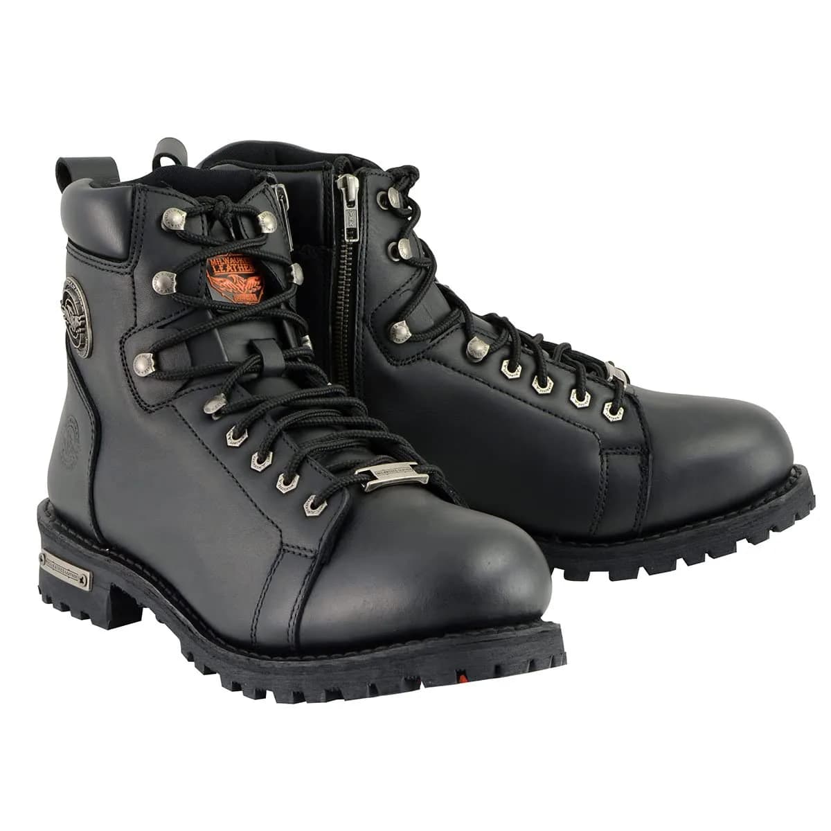 Milwaukee Leather Men's Black Leather Motorcycle Boots with Side Zipper | Waterproof & Durable (70-120 chars)