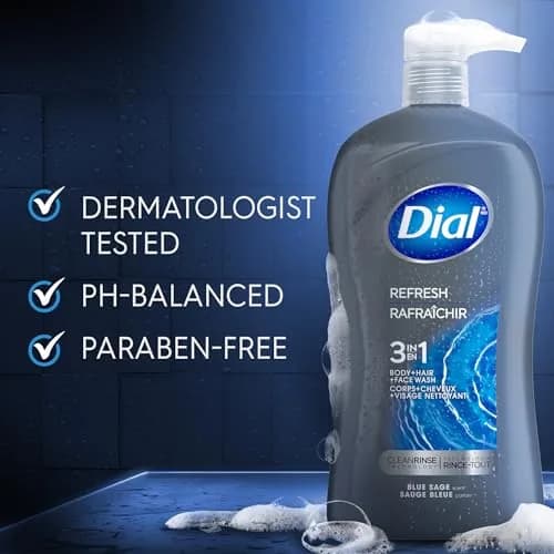 Dial Men 3 in 1 Body, Hair and Face Wash Refresh 946ml (32 Fl Oz) | Cleanses Deeply, Gentle on Skin thumbnail 5