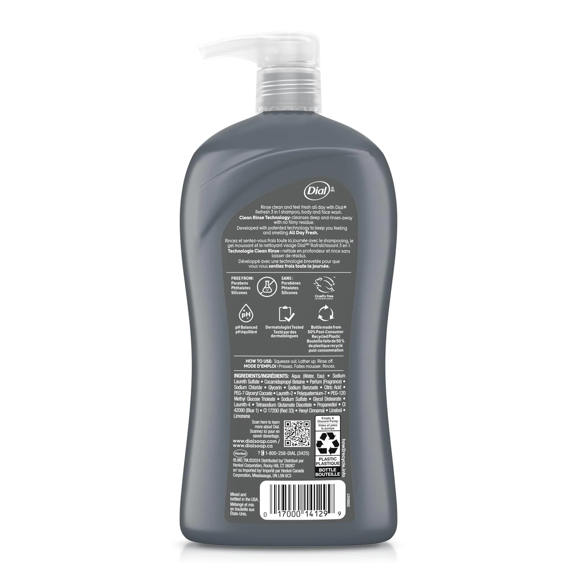 Dial Men 3 in 1 Body, Hair and Face Wash Refresh 946ml (32 Fl Oz) | Cleanses Deeply, Gentle on Skin - view 6