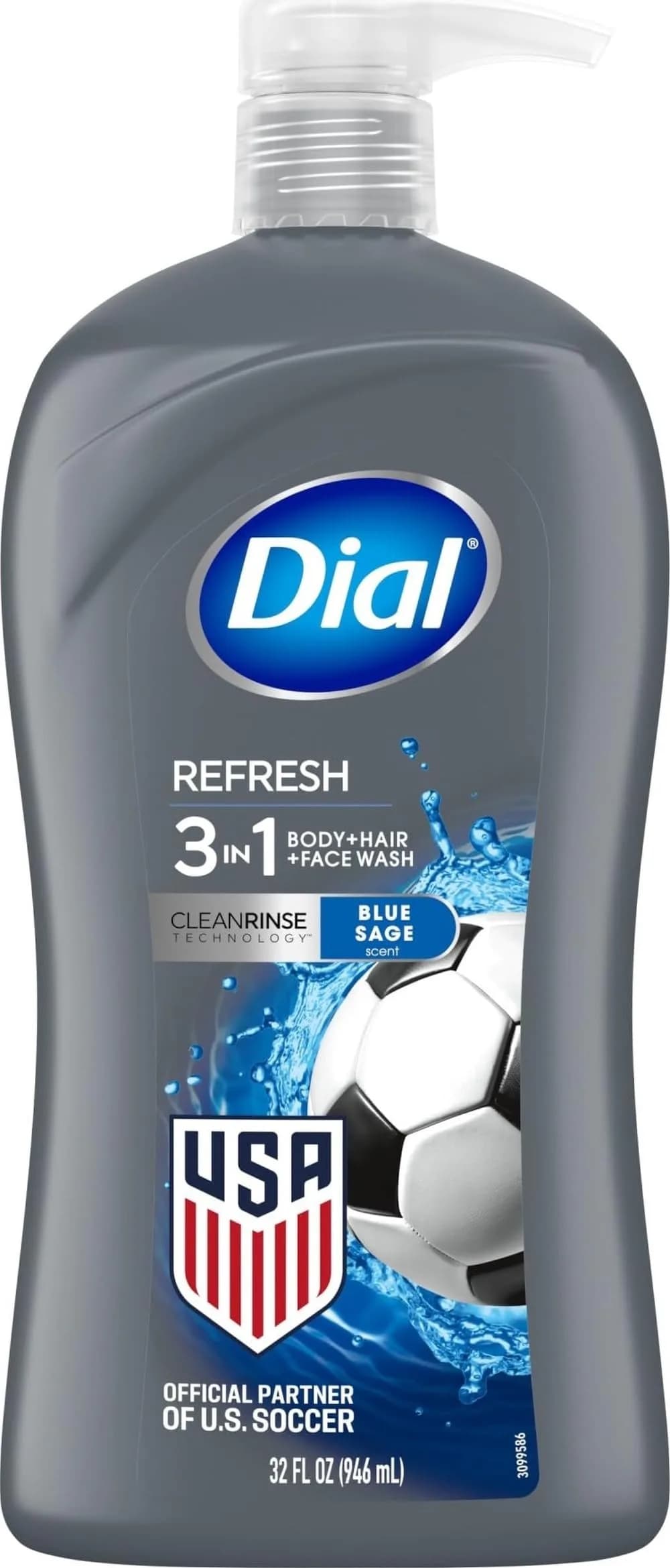 Dial Men 3 in 1 Body, Hair and Face Wash Refresh 946ml (32 Fl Oz) | Cleanses Deeply, Gentle on Skin - main product image