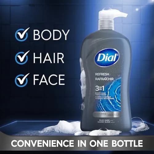 Dial Men 3 in 1 Body, Hair and Face Wash Refresh 946ml (32 Fl Oz) | Cleanses Deeply, Gentle on Skin thumbnail 3