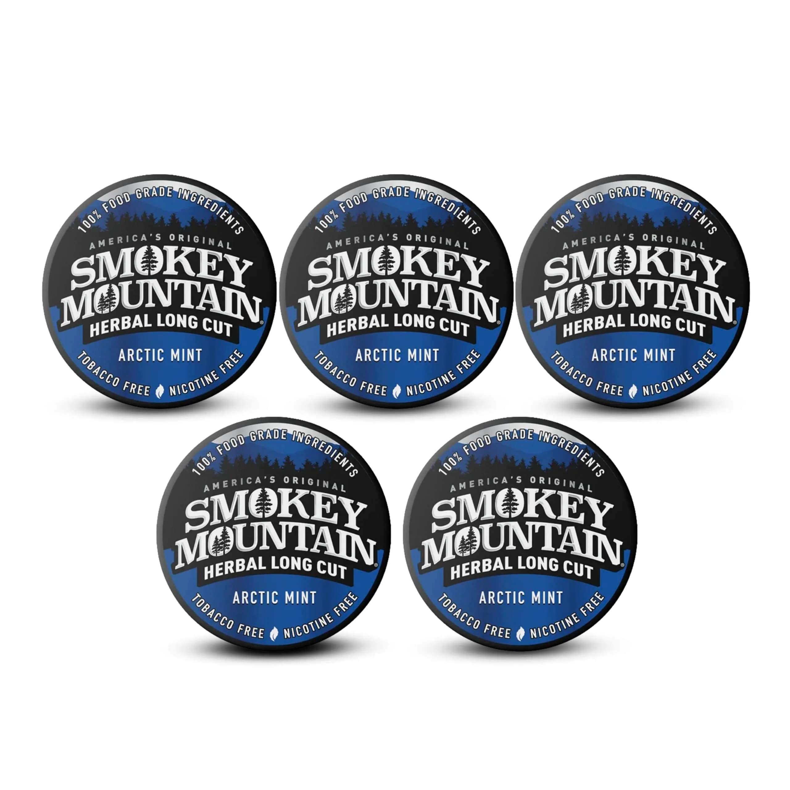 Smokey Mountain Herbal Long Cut Arctic Mint, 5 Can Box | Tobacco-Free, Nicotine-Free Herbal Snuff Alternative — Arctic Mint