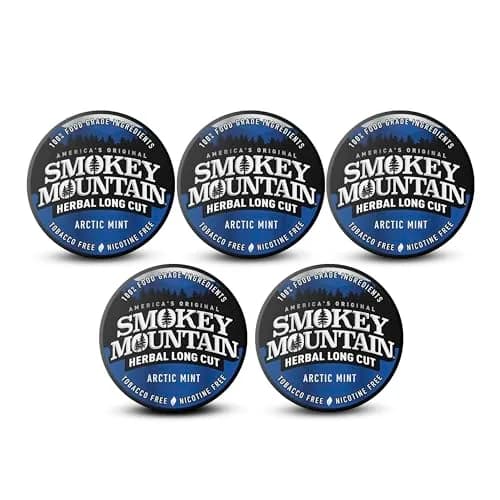 Smokey Mountain Herbal Long Cut Arctic Mint, 5 Can Box | Tobacco-Free, Nicotine-Free Herbal Snuff Alternative thumbnail 1