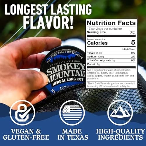 Smokey Mountain Herbal Long Cut Arctic Mint, 5 Can Box | Tobacco-Free, Nicotine-Free Herbal Snuff Alternative thumbnail 4