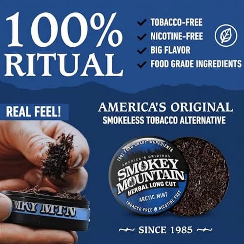 Smokey Mountain Herbal Long Cut Arctic Mint, 5 Can Box | Tobacco-Free, Nicotine-Free Herbal Snuff Alternative thumbnail 3