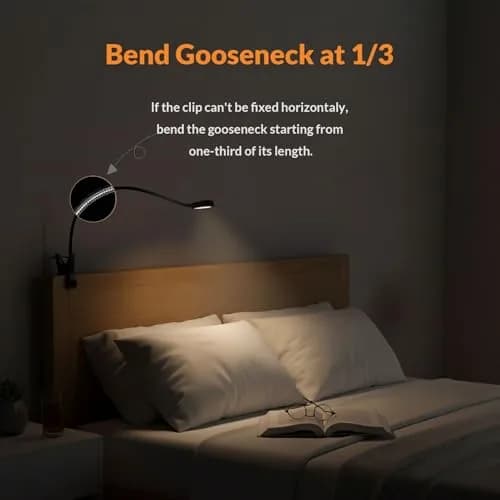 LEPOWER Clip on Light, Reading Lamp with Adjustable Gooseneck & Adapter, Black | 11 cm (4.33 in) x 7.5 cm (2.95 in) x 48.5 cm (19.1 in) thumbnail 4